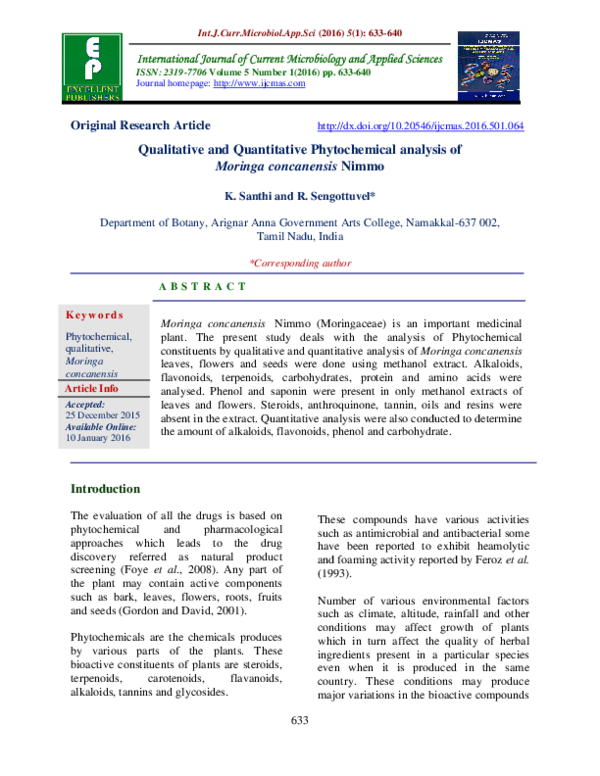 (PDF) Qualitative and Quantitative Phytochemical analysis of Moringa ...