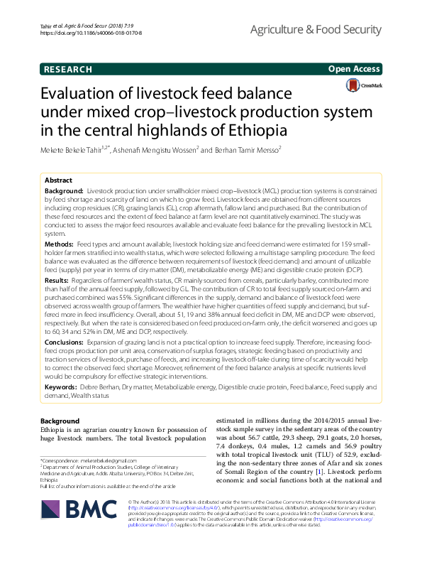 (PDF) Evaluation of livestock feed balance under mixed croplivestock production system in the