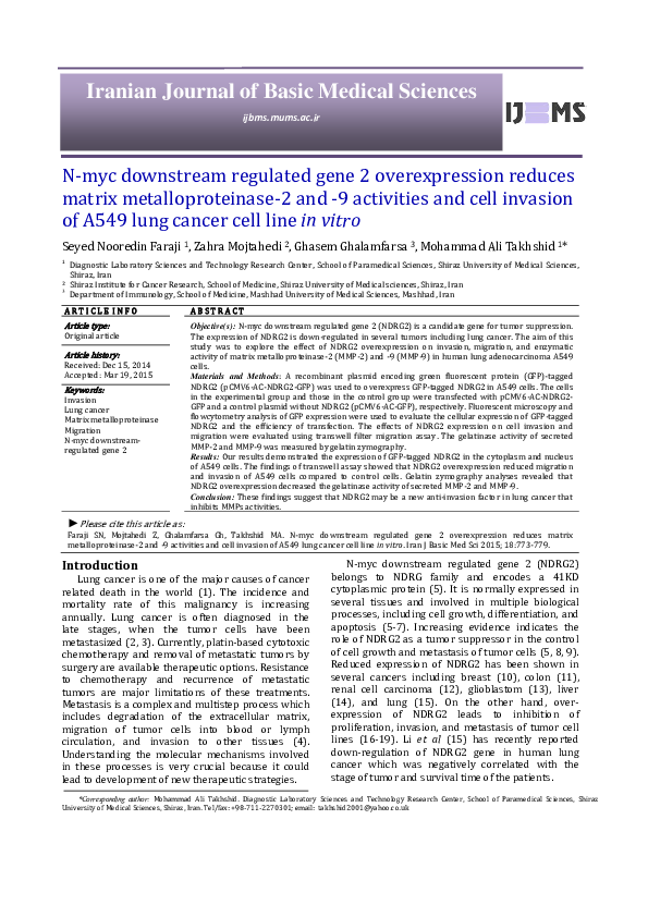  pdf iranian journal of basic medical sciences n myc downstream