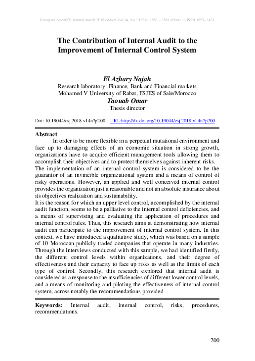 (PDF) The Contribution of Internal Audit to the Improvement of Internal ...