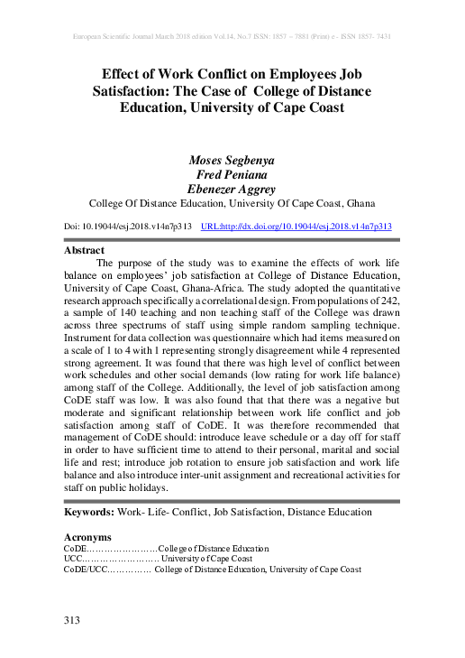 (PDF) Effect of Work Conflict on Employees Job Satisfaction: The Case ...
