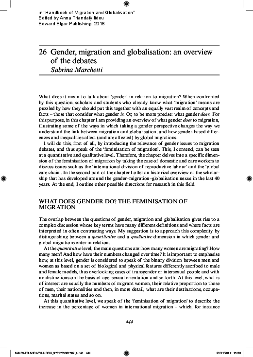 (PDF) Gender, migration and globalisation: an overview of the debates