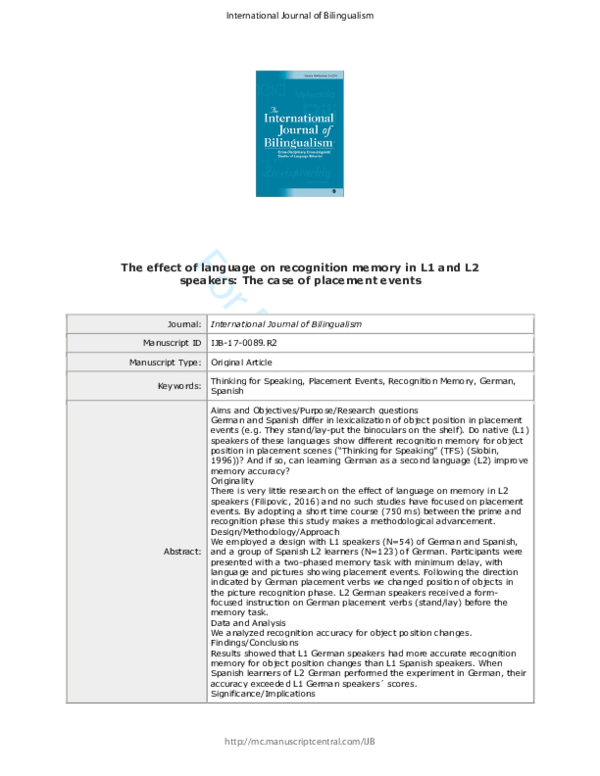 (PDF) The effect of language on recognition memory in L1 and L2 ...