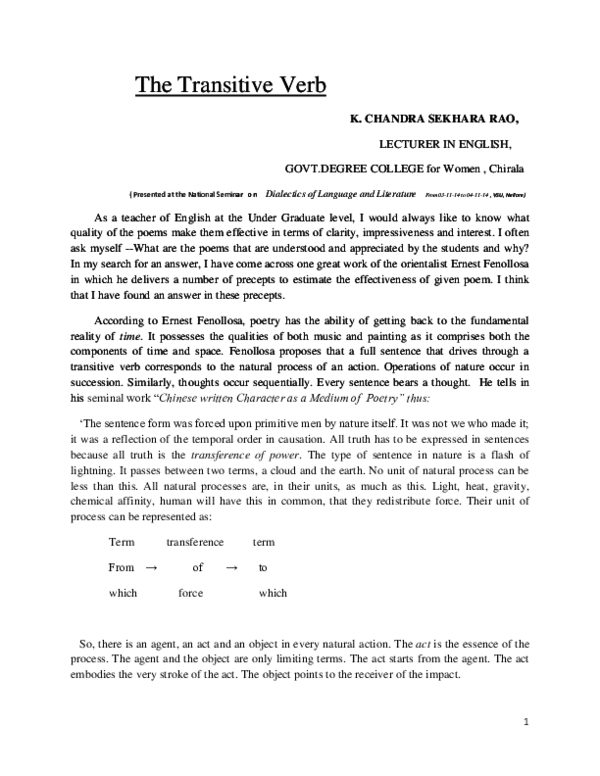 (DOC) The Transitive Verb Chandra Sekhara Rao Kavuri Academia.edu