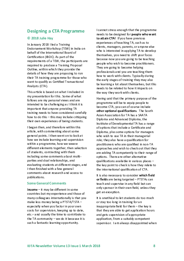 (PDF) Designing a CTA Programme