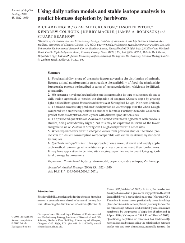 (PDF) Using daily ration models and stable isotope analysis to predict ...
