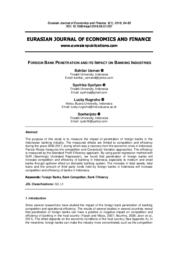 (PDF) EURASIAN JOURNAL OF ECONOMICS AND FINANCE FOREIGN BANK ...