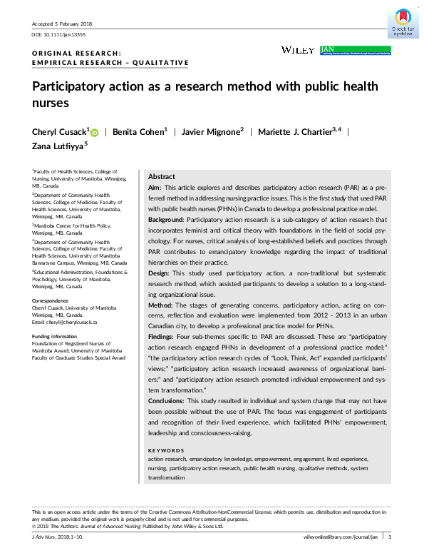 (PDF) Participatory action as a research method with public health nurses