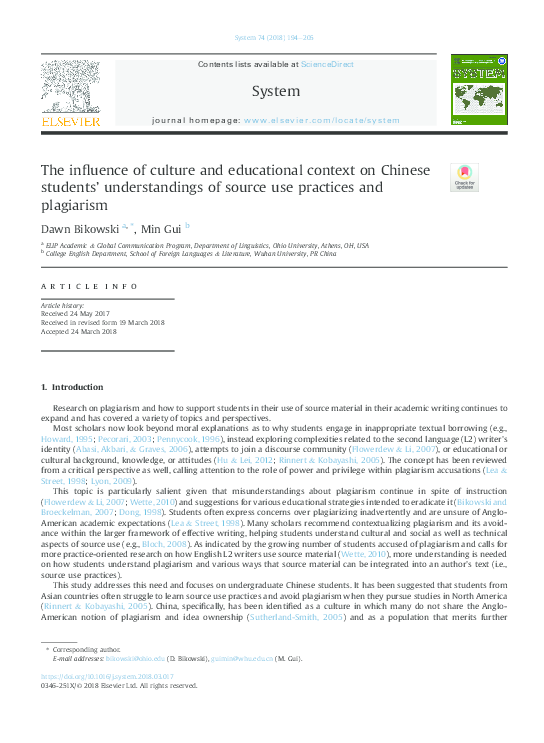 (PDF) The influence of culture and educational context on Chinese ...