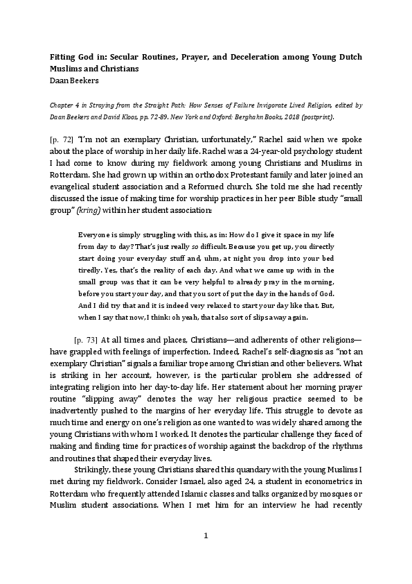 Pdf Fitting God In Secular Routines Prayer And - 