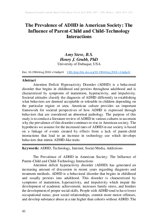 (PDF) The Prevalence of ADHD in American Society: The Influence of ...