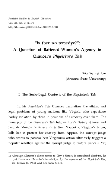 " Is ther no remedye? ": A Question of Battered Women's Agency in Chaucer's Physician's Tale