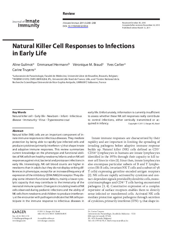 (PDF) Natural Killer Cell Responses to Infections in Early Life