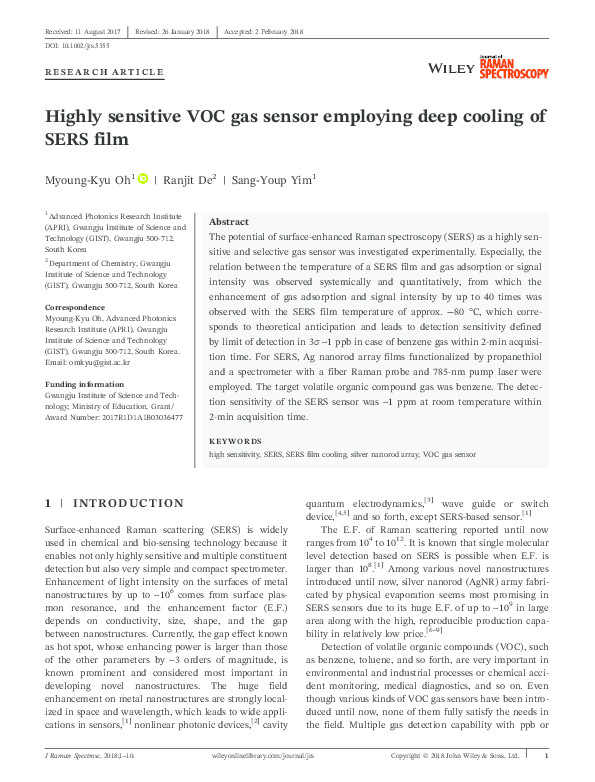(PDF) Highly sensitive VOC gas sensor employing deep cooling of SERS film