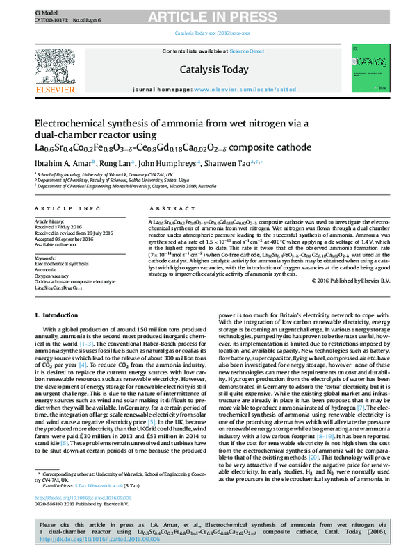 (PDF) Electrochemical synthesis of ammonia from wet nitrogen via adual ...