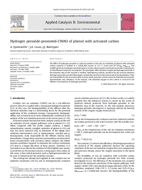 (PDF) Catalytic wet air oxidation of phenol with modified activated