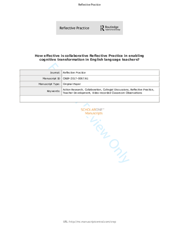 (PDF) How effective is collaborative Reflective Practice in enabling ...