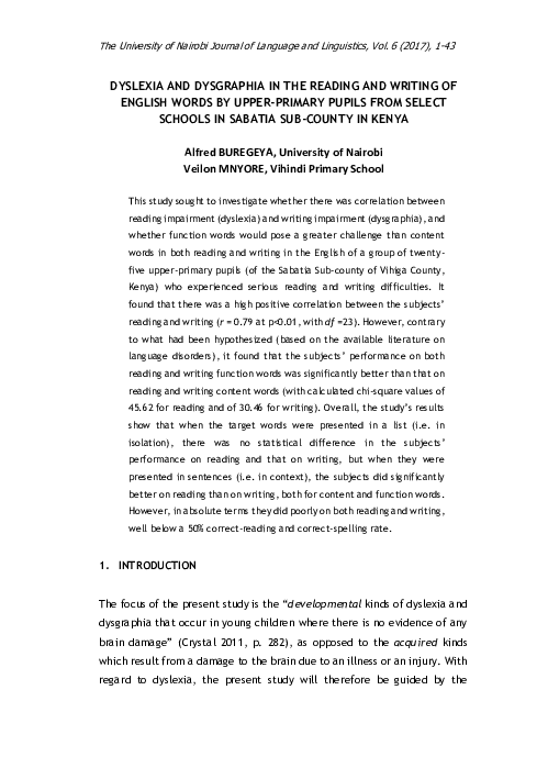 (PDF) Dyslexia and dysgraphia in the reading and writing of English ...