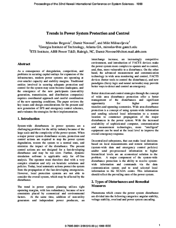(PDF) Trends in Power System Protection and Control shree hari