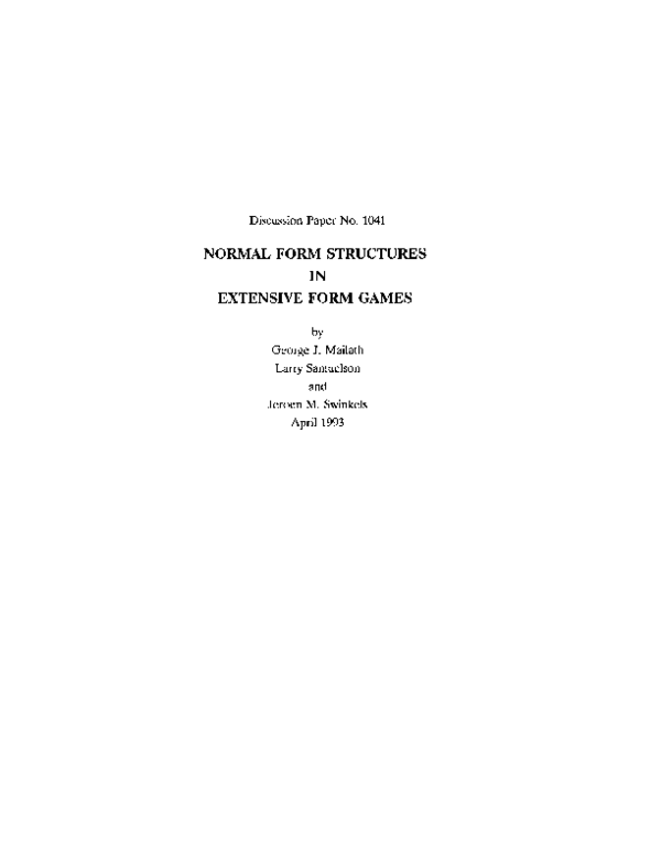 (PDF) Normal form structures in extensive form games