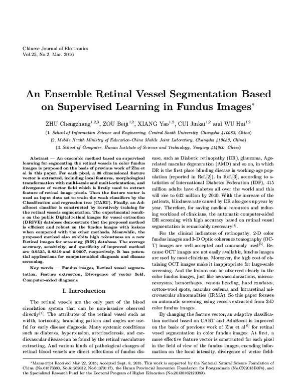 (PDF) An Ensemble Retinal Vessel Segmentation Based on Supervised ...