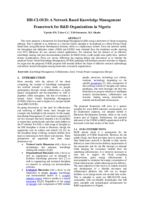 (DOC) HH-CLOUD: A Network Based Knowledge Management Framework for R&D ...