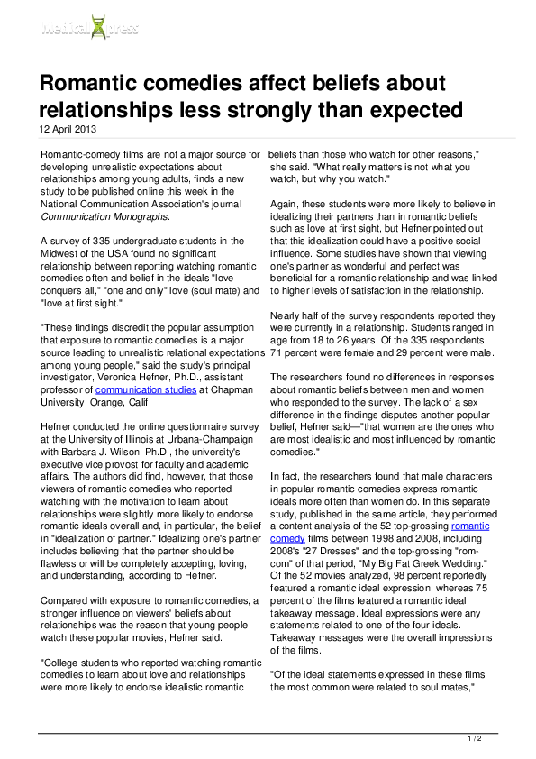 (PDF) Romantic comedies affect beliefs about relationships less