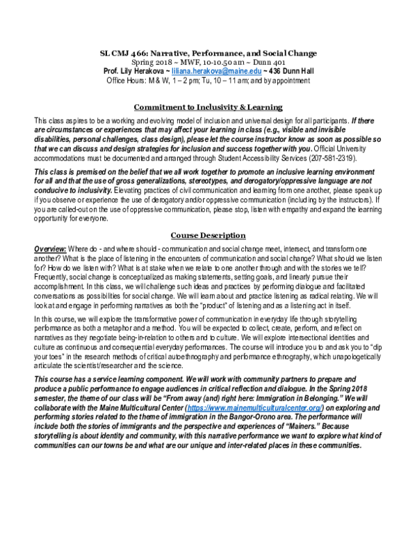 (PDF) Narrative, Performance, and Social Change - Course Syllabus