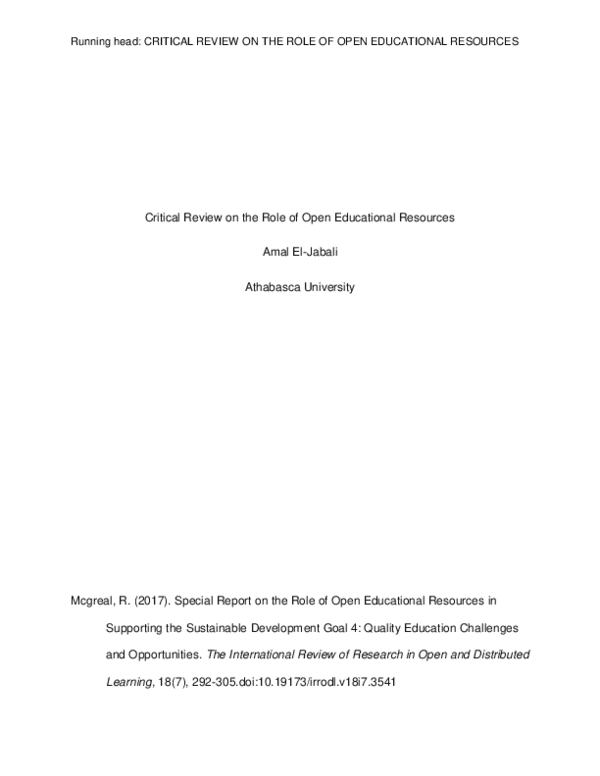 (DOC) Critical Review on the Role of Open Educational Resources ...