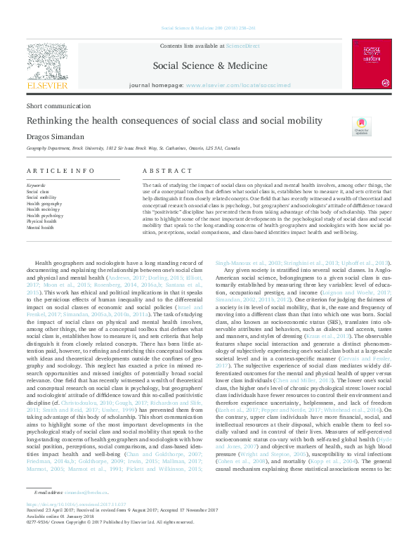 (PDF) Rethinking the health consequences of social class and social ...