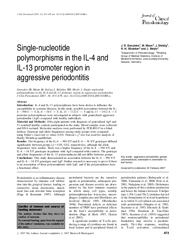 (PDF) Single-nucleotide polymorphisms in the IL-4 and IL-13 promoter ...