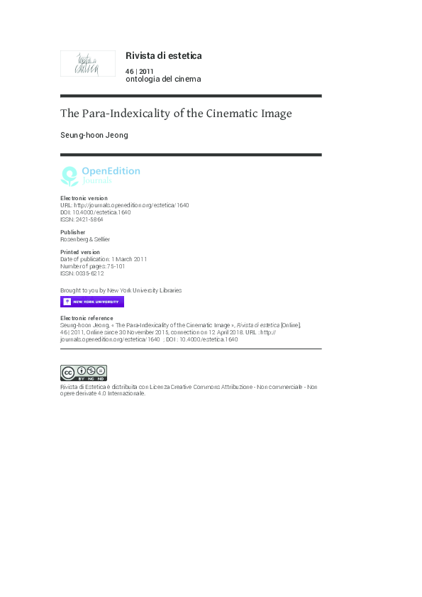 (PDF) The Para-Indexicality of the Cinematic Image