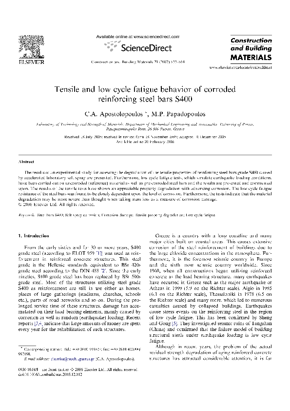 (PDF) Tensile and low cycle fatigue behavior of corroded reinforcing ...