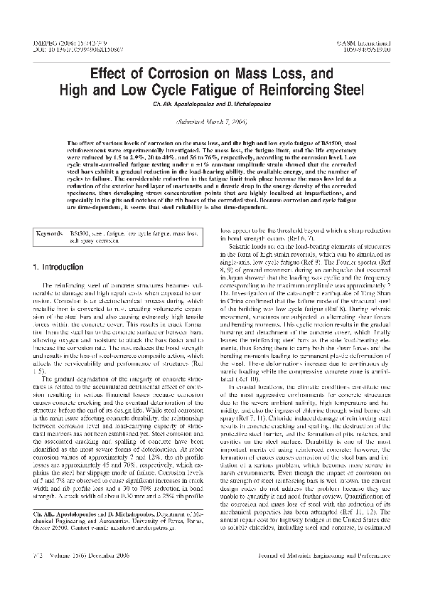 (PDF) Effect of Corrosion on Mass Loss, and High and Low Cycle Fatigue ...