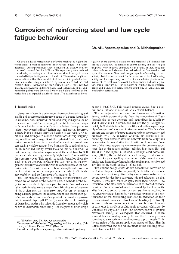(PDF) Corrosion of reinforcing steel and low cycle fatigue behaviour