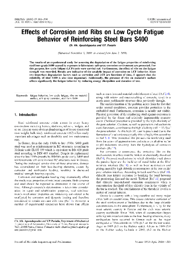 (PDF) Effects of Corrosion and Ribs on Low Cycle Fatigue Behavior of ...