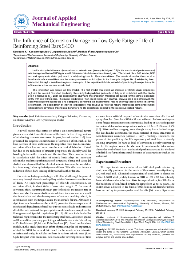 (PDF) The Influence of Corrosion Damage on Low Cycle Fatigue Life of ...