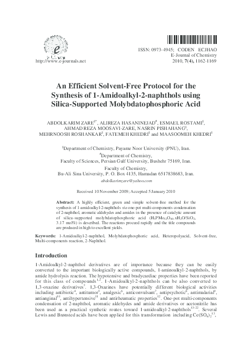 (PDF) An Efficient Solvent-Free Protocol for the Synthesis of 1 ...