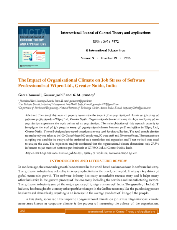 (PDF) The Impact of Organisational Climate on Job Stress of Software ...
