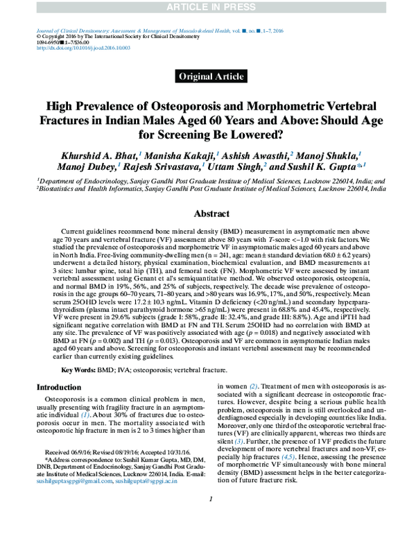 (PDF) High Prevalence of Osteoporosis and Morphometric Vertebral ...