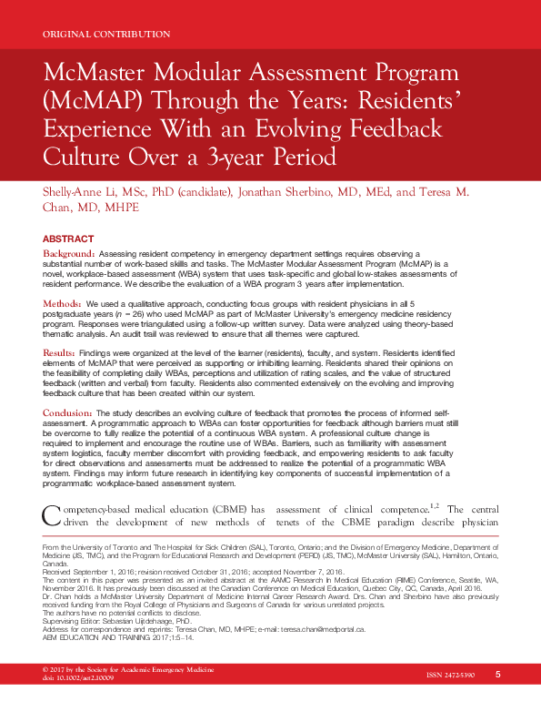 (PDF) McMaster Modular Assessment Program (McMAP) Through the Years