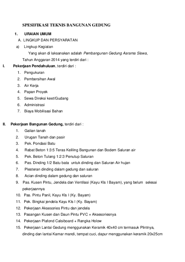 (DOC) SPESIFIKASI BANGUNAN ( irfan)