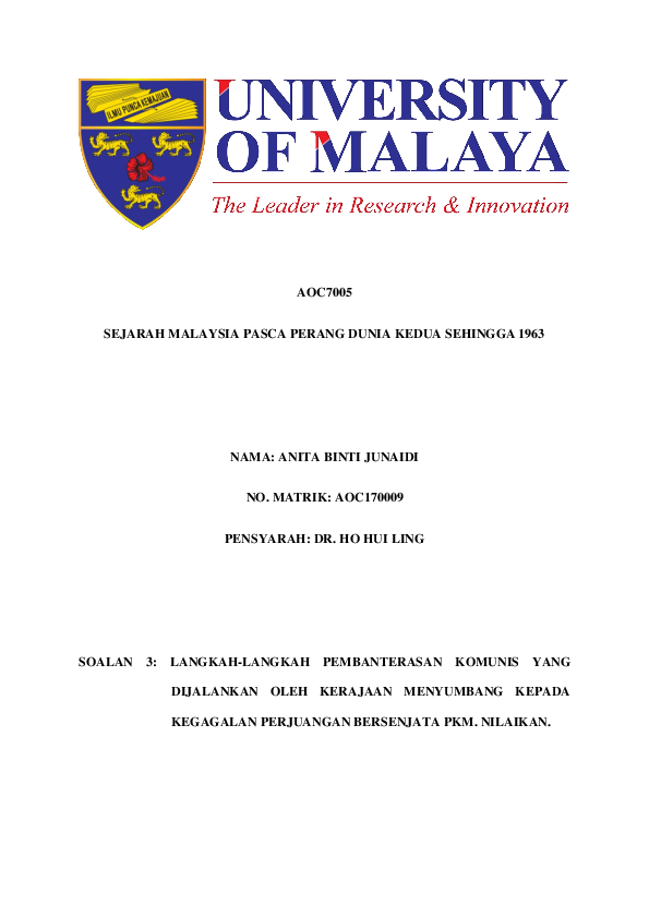 Pdf Faktor Kegagalan Pergerakan Bersenjata Komunis Peringkat Pertama 1948 1960 Anita Junaidi Academia Edu