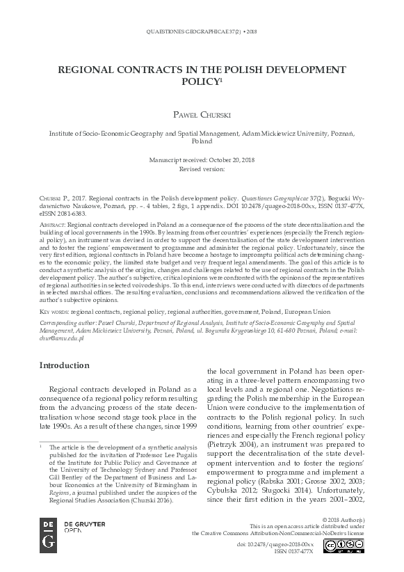 (PDF) Regional contracts in the Polish development policy