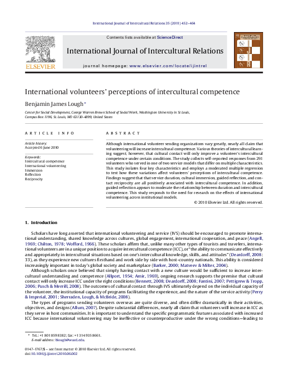 Pdf International Volunteers Perceptions Of Intercultural Competence Pdf International Volunteers Perceptions Of Intercultural Competence