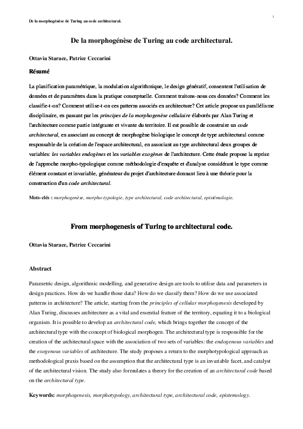 (DOC) De la morphogénèse de Turing au code architectural. From ...