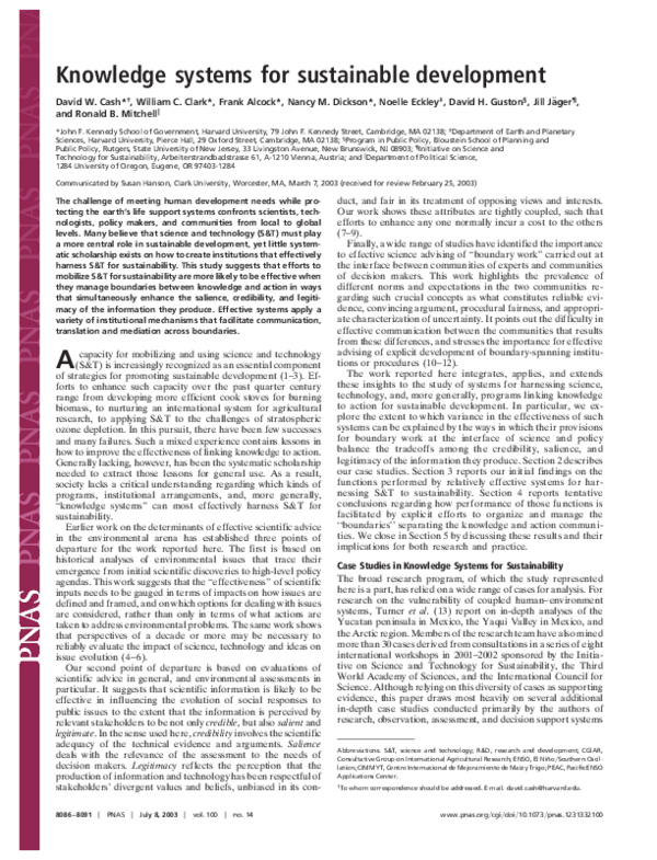 (PDF) Knowledge systems for sustainable development