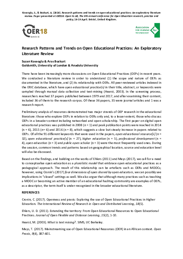 (PDF) Research Patterns and Trends on Open Educational Practices: An ...