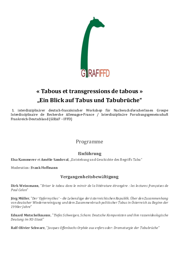 (PDF) „Tabous et transgressions de tabous / Ein Blick auf Tabus und