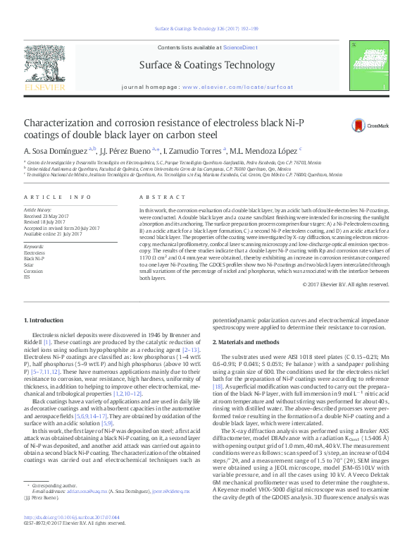(PDF) Characterization and corrosion resistance of electroless black Ni ...